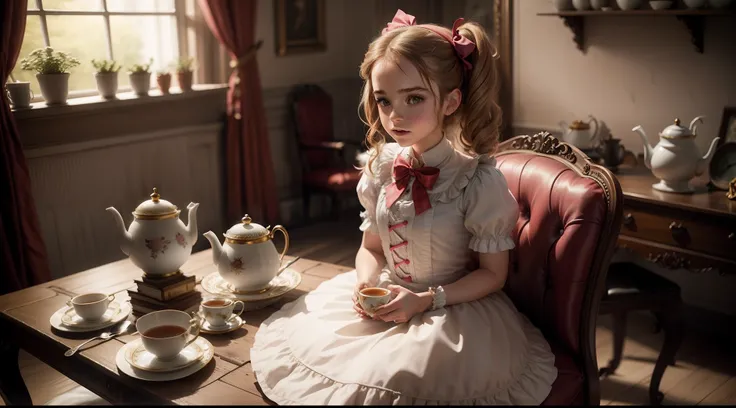 tween Emma Watson as cute Alice in wonderland, tea party