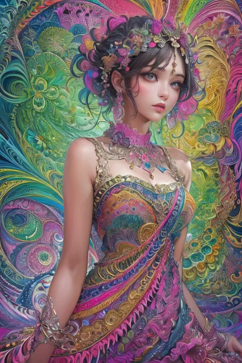 (masterpiece, top quality, best quality, official art, beautiful and aesthetic:1.2), (1girl:1.3), extremely detailed,(fractal art:1.2),colorful,highest detailed,(zentangle:1.2), (dynamic pose), (abstract background:1.5), (traditional dress:1.2), (shiny ski...