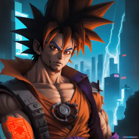 Goku cyberpunk, mundo futurista, Post-apocalypse scenario