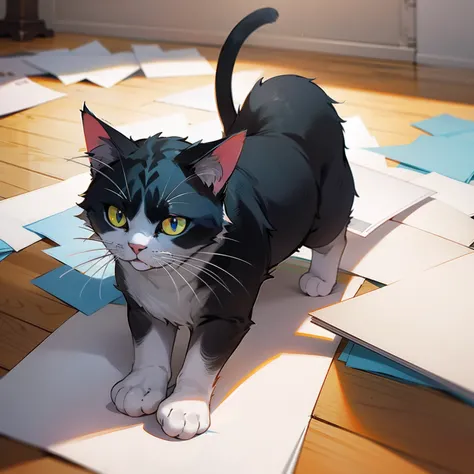 A cat drawn on paper