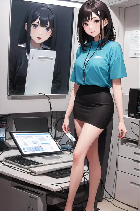 Operating a copier、Office Lady
anime、Angle from the front、Copy is the main character