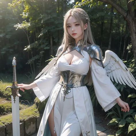 1girl in, 独奏, offcial art, unity 8k wall paper, ultra-detailliert, beautifly、Aesthetic, ​masterpiece, top-quality, Photorealsitic, Female angel in her 20s、3 pairs of large wings、3 pairs of white large wings on the back,,,,,,:2.0、gigantic wing、Seraph、White ...