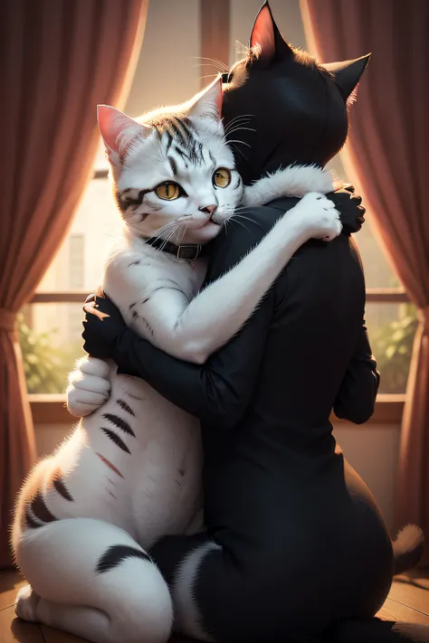 (The two cats hug each other and show their affection)