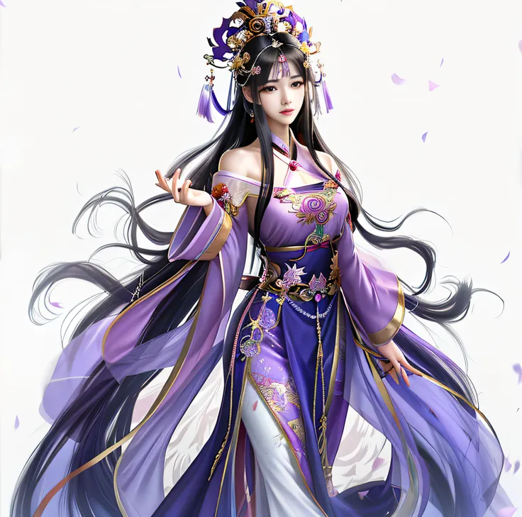 Anime girl in purple dress，Long hair and crowns, a beautiful fantasy empress, ((a beautiful fantasy empress)), full-body xianxia, Palace ， A girl in Hanfu, Beautiful character painting, heise jinyao, G Liulian art style, by Yang J, Yun Ling, bian lian, Ins...