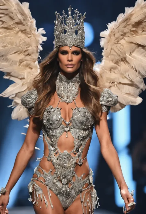 Araffed woman in a black and white bikini and wings, Modelo da Victorias Secret, desfile da victoria secret, Victorias Secret, alessandra ambrosio, Taylor Swift como um anjo celestial, asas de anjo grande, adriana lima, com asas grandes, Asas angelicais na...