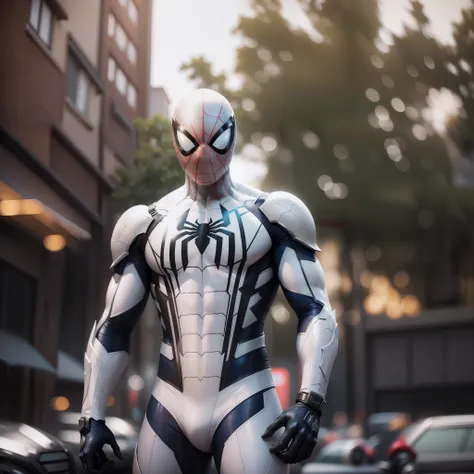 A Spider-Man in white titanium armor, HDR, UHD, 64 mil, altamente detalhado, fotografia profissional por Sergio Nogueira, trending on ArtStation, Motor irreal, vivid colors, High Resolution Scanning