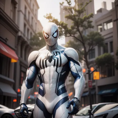 A Spider-Man in white titanium armor, HDR, UHD, 64 mil, altamente detalhado, fotografia profissional por Sergio Nogueira, trending on ArtStation, Motor irreal, vivid colors, High Resolution Scanning