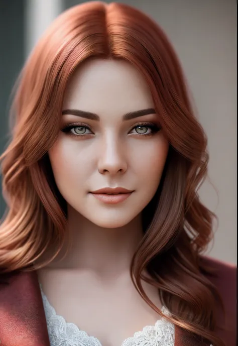 Beautiful woman, redhead, 85dd cup, stable diffusion, highly detailed, 8K, cinematic lighting, realistic skin texture, sharp focus, f 1.2, 85 mm, White skin, portrait, intricate details.