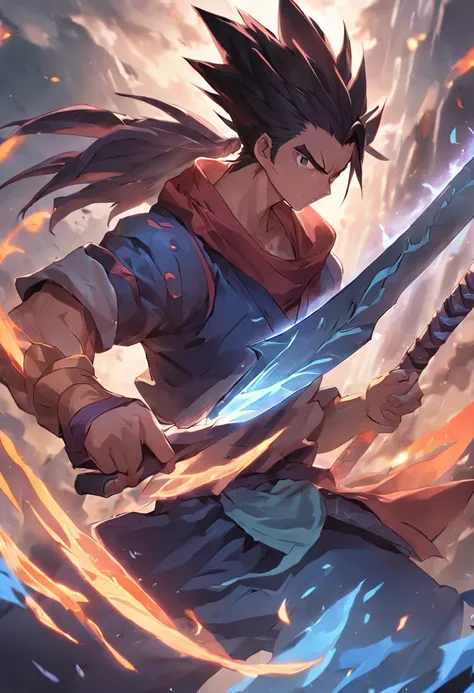 Yasuo /(League of Legends), Neeko /(League of Legends)"Yasuo and Neeko in an intense battle, showcasing their mastery of the blade and nature magic."