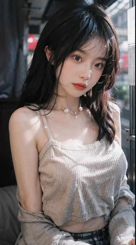 best qualtiy， 超高分辨率， （realisticlying：1.4），Baoyu Girl，1girll, with long coiled hair，Blushlush，Looking into the distance，nedium breasts，Cropped red sweater，a sense of atmosphere，Beautiful woman with a slim figure:1.4, Pronounced abs，Ultra-fine face，Elaborate...