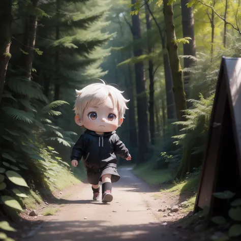 Chibi Anime Grandfather　Chasing something, high quality photograph, CCTV Video - Raw Style - AR 2:3 - 200 Years　In the fairytale forest