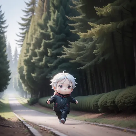 Chibi Anime Grandfather　Being chased by something, high quality photograph, CCTV Video - Raw Style - AR 2:3 - 200 Years　In the fairytale forest