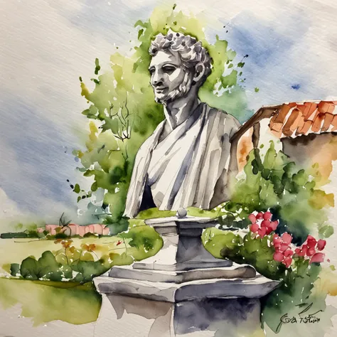 uma estatua grega de epiteto no estilo aquarela