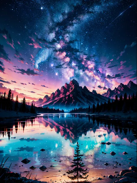 EXtparameters Loving Worried Grand Teton National Park, Stars in the sky, islandpunk, studio lighting, fluorescent details, (masterpiece, top quality, best, official art, beautiful and aesthetic:1.2),