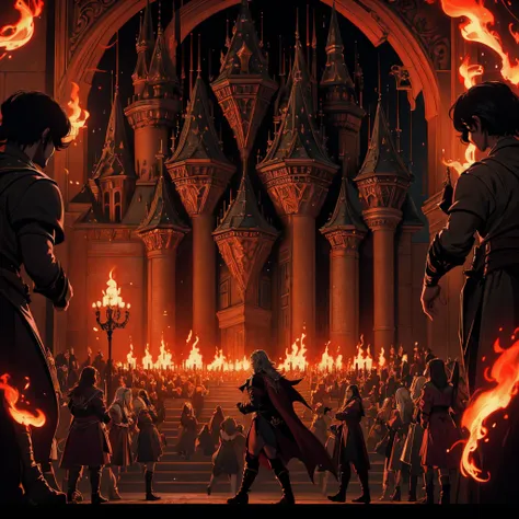 castlevania lord of the shadows hyper realistic super detailed scènes cinématique of demons in blazing fire super detailed ciném...