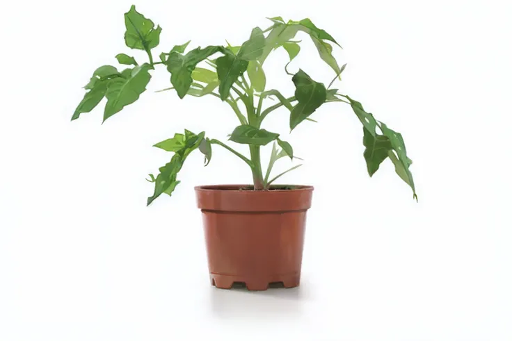 There is a small plant in the pot on the table, potted plant, Tomates, plant, houseplant, basil, large potted plant, pepper, pot, forest gump tomato body, Plants in pots, also tomato, Plants in pots, plant photography, a plant, chili, Adult, some plant lif...