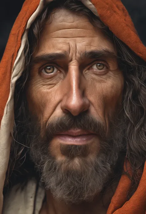 um close up de um homem de cabelos compridos e barba, Jesus Cristo, Retrato de Jesus Cristo, Arte digital realista 8k, jesus of nazareth, pintura digital ultra realista, rosto de Jesus, Arte digital altamente realista, pintura digital hiper realista, arte ...