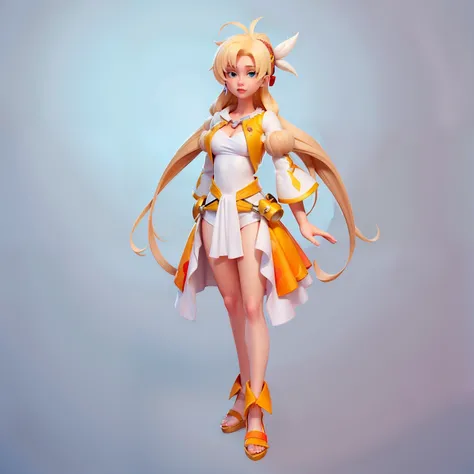 Dressed in white, blonde haired women, official character art, pixarstyle