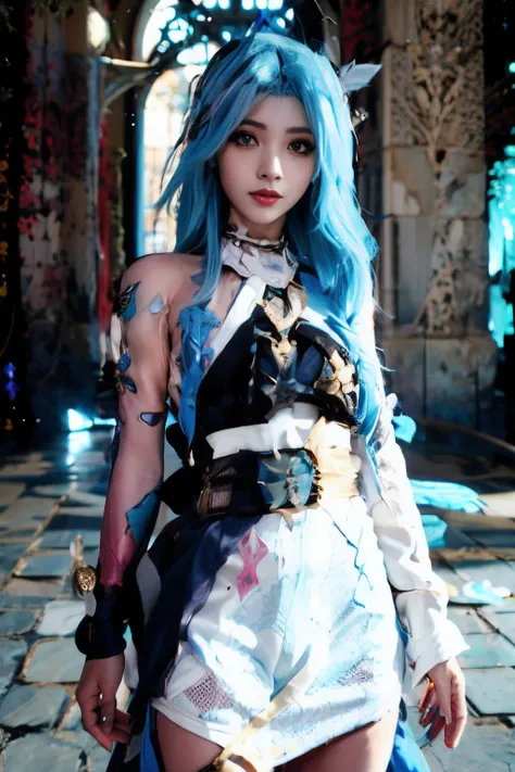 mulher argada com cabelo azul e tatuagens posando em um quarto, Cosplay, Anime Cosplay, Alice X. Zhang, Jinx, Arcano, azarar, Anime Garota Cosplay, foto Cosplay, vocalóide, Cosplay glamouroso, Beautiful image, Ashe, Cosplay ornamentado, Cosplayer, Beautifu...