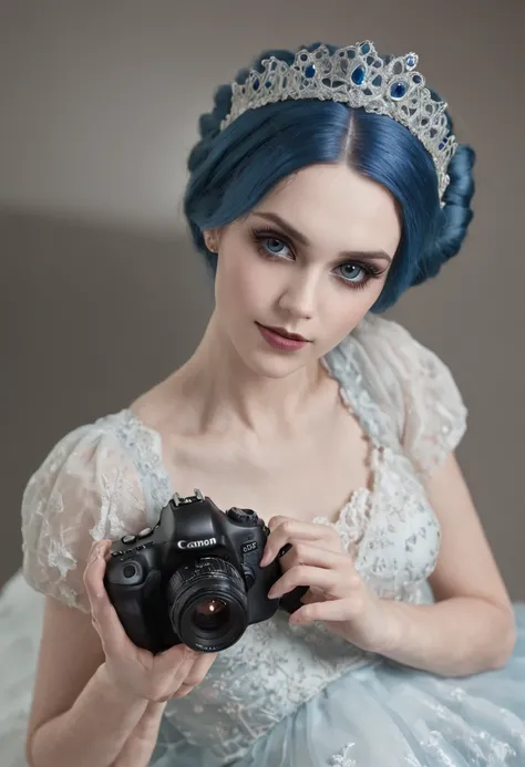 emily, corpse bride at 18 years old nude at the bed, on all fours showing her ass, pubic hair, blue hair, bridal diadem