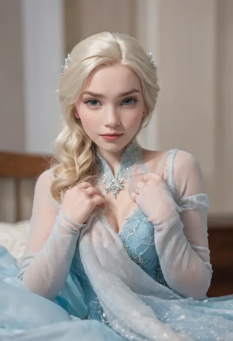 elsa frozen at 18 years old nude at the bed, open legs, (showing pussy), pubic hair, walt disney