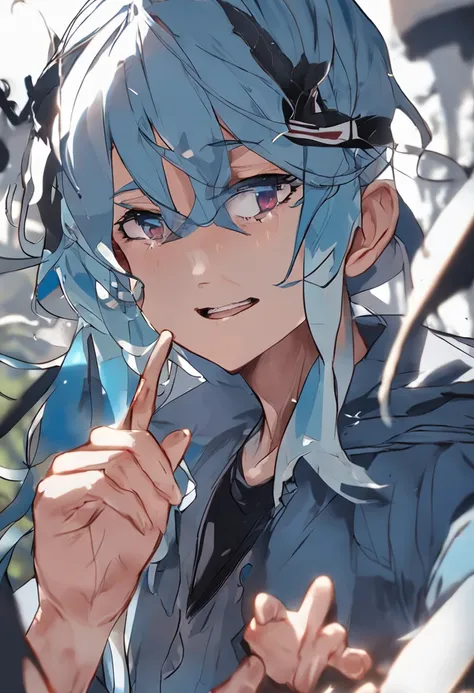 fumo, Blue hair, retinas, Masterpiece, best qualtiy，Boy，There is a mole under the right eye