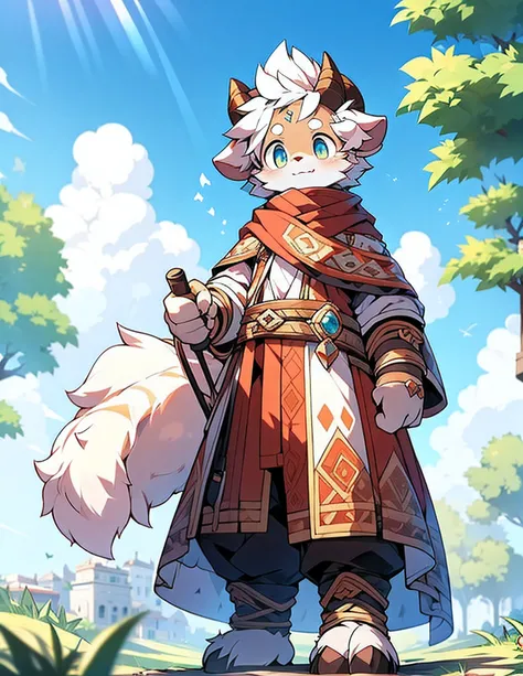 Charming scenes from ((solo)), (Anthro furry) (goat_boy:1.5),(brown_fur:1.5), Anthro the furry goat boy has a short and tousled hairstyle with light brown hair that matches his fur color . His fur is soft, shaggy, and creamy white with light brown spots on...