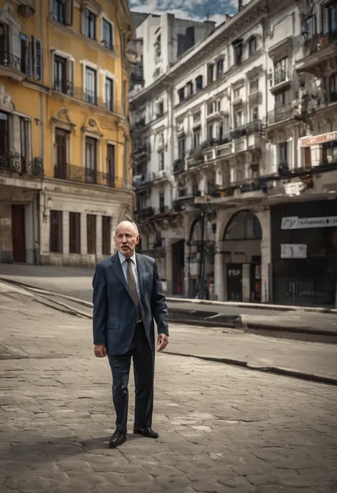 A permanent businessman with 30 years in a suit and tie, carismatic, Body and head pointing to the left in the photo, de frente para o espectador da foto, Shoulders and head appear in the photo, 8k, A Porsche 911 behind the best image quality, obra prima, ...