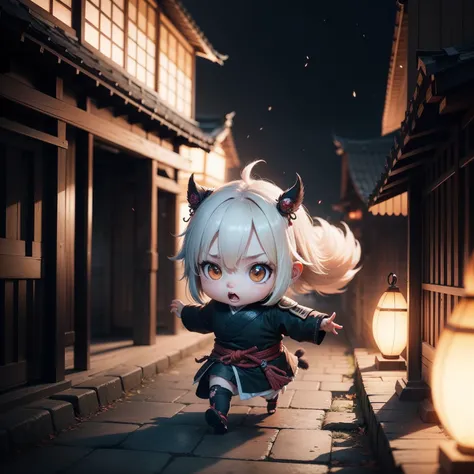 Nioh in Chibi Anime　Being chased by something, high quality photograph, CCTV Video - Raw Style - AR 2:3 - 200 Years