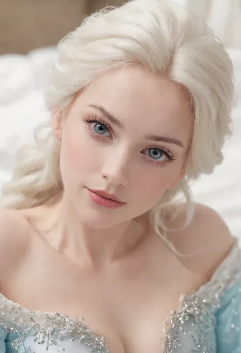 elsa frozen at 18 years old nude at the bed, open legs, (showing pussy), pubic hair, walt disney