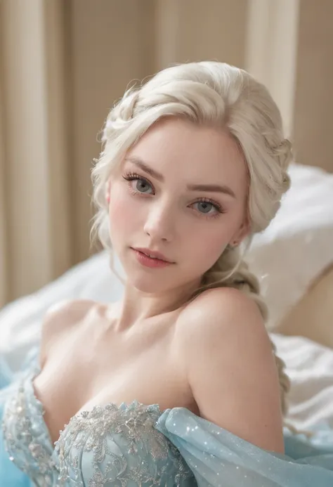 elsa frozen at 18 years old nude at the bed, open legs, (showing pussy), pubic hair, walt disney