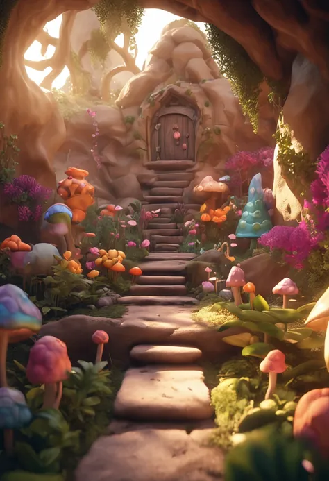 A fascinating representation of the dwarfs magic garden in a childrens book, Playful and fantastical elements, Soft and smooth lighting and shadows, with soft colors, trending on polycount, physically-based renderingt, Centered.