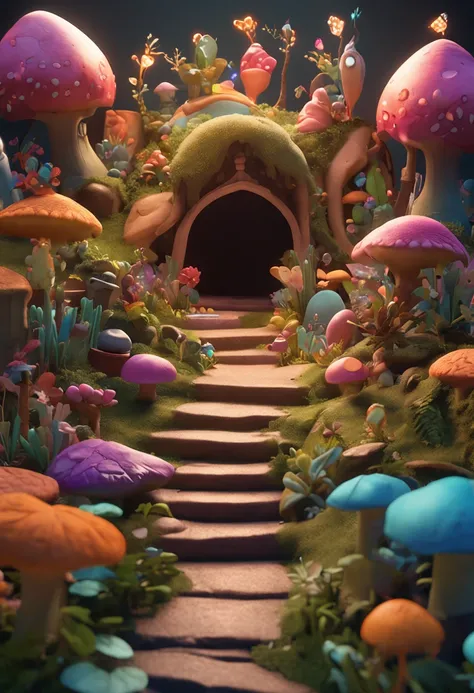 A fascinating representation of the dwarfs magic garden in a childrens book, Playful and fantastical elements, Soft and smooth lighting and shadows, with soft colors, trending on polycount, physically-based renderingt, Centered.