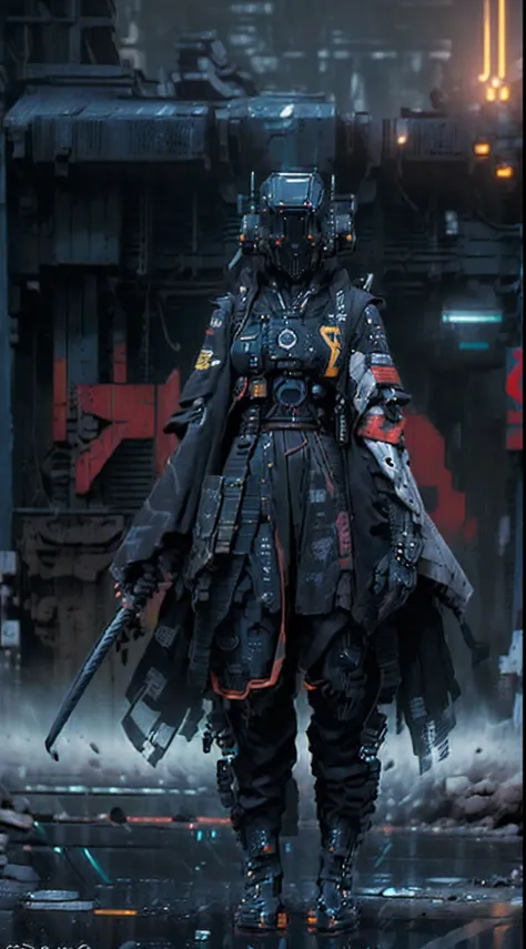 (((best quality))), ((masterpiece)) full body, young female japanese femme fatale cyborg assassin, (((holding two katanas))) wit...