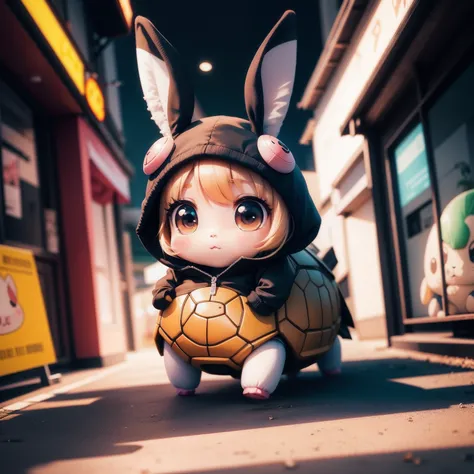 Chibi Anime Bunnie//Chibi Anime Turtles//Chased by something, high quality photograph, CCTV Video - Raw Style - AR 2:3 - 200 Years