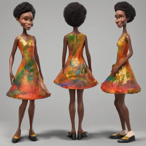 Crie um conjunto de personagens de cabelos cacheados pretos menina de 4 anos de idade,  stunning 3D 12K resolution of a detailed full-body disney style character, altamente detalhado, vibrante, Ultra alta qualidade, hiper-realismo, fotorrealismo, octan ren...