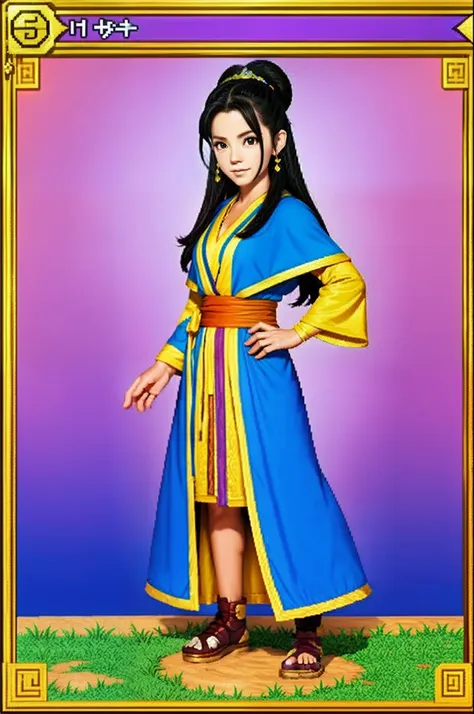 鸟山明风格，pixel game《dragon quest》，game character design，（female archer：1.4），robe，16-bit pixels