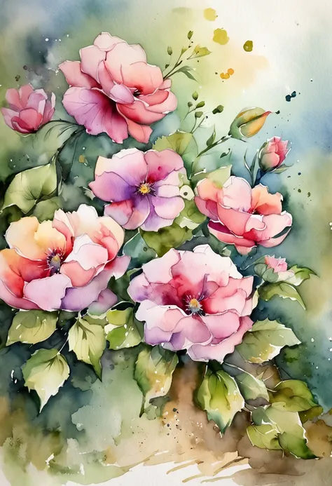 More flowers，A road is covered with flowers，the watercolor style, k hd