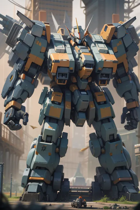 powerful and majestic mecha towering over the scene, radiating an awe-inspiring presence.