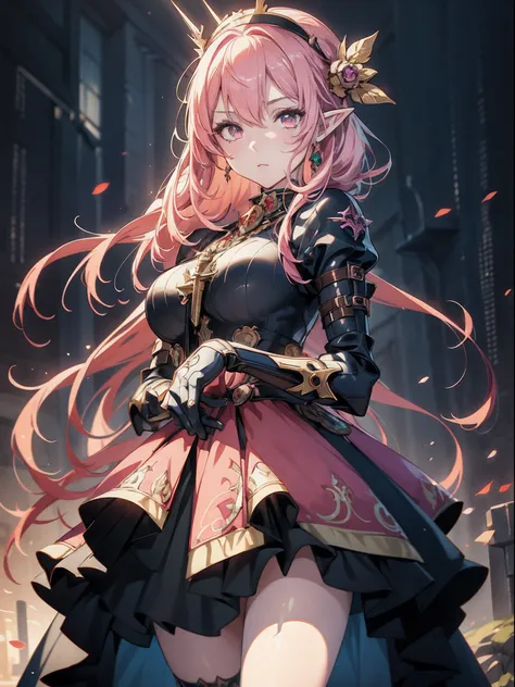 anime girl in a dress and hands wearing gloves, pink hair, cushart krenz key art feminine, portrait knights of zodiac girl, detailed key anime art, high detailed official artwork, detailed digital anime art, trending on artstation pixiv, 2. 5 d cgi anime f...