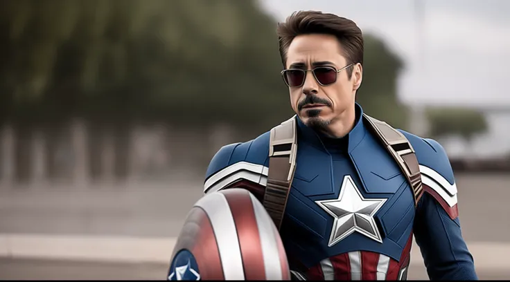 Robert Downey Jr with a Captain America suit