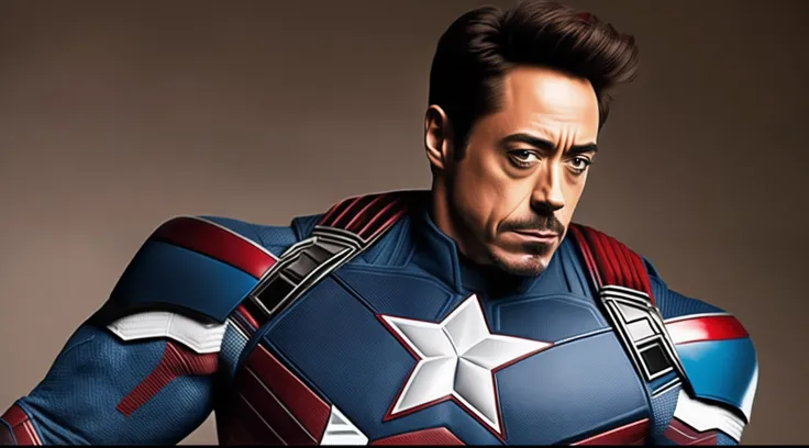 Robert Downey Jr with a Captain America suit