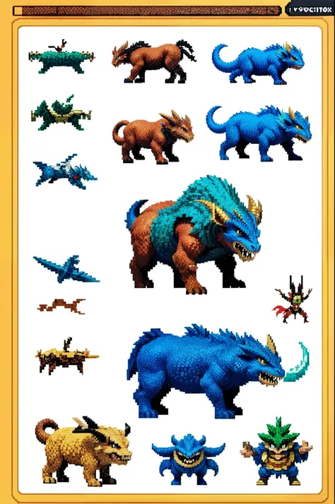 鸟山明风格，Flat pixel games《dragon quest》，Game monster design，（Minotaur：1.4），giant axe，Full body like，16-bit pixels