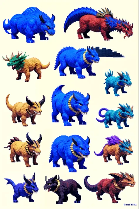 鸟山明风格，Flat pixel games《dragon quest》，Game monster design，（Minotaur：1.4），giant axe，Full body like，16-bit pixels
