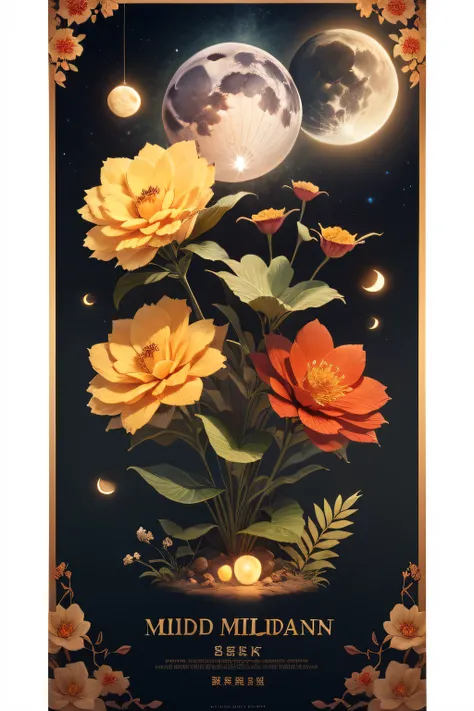 Mid-Autumn Festival element poster，ancient wind，National style，Mid-Autumn Moon，sweet osmanthus