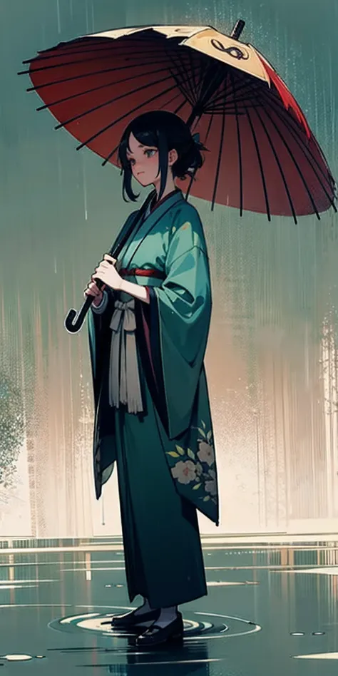 Antique two-dimensional，Umbrellas in the rain，Hanfu