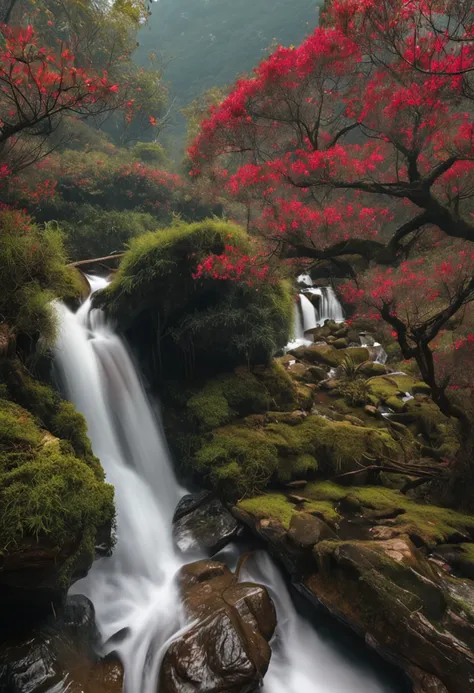 "picturesque landscape，Next to it there is a laurel crown accompanied by a steaming cup of coffee and a soothing cup of tea in the majestic Yunnan mountains."