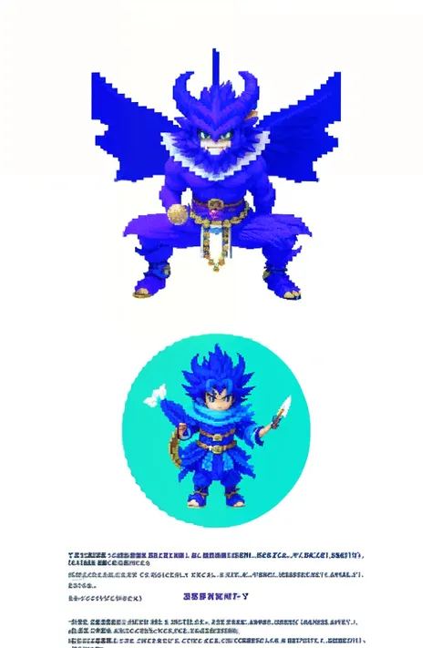 鸟山明风格，Flat pixel games《dragon quest》，Game monster design，（Western Dragon：1.4），Full body like，16-bit pixels