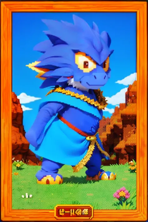 鸟山明风格，Flat pixel games《dragon quest》，Game monster design，（Western Dragon：1.4），Full body like，16-bit pixels