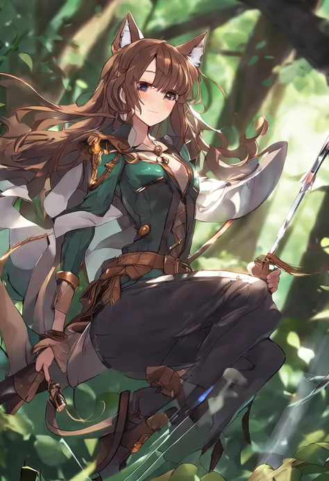 Cat Ears, Female, Green Eyes, Brown Hair, Long Hair, Sword Master